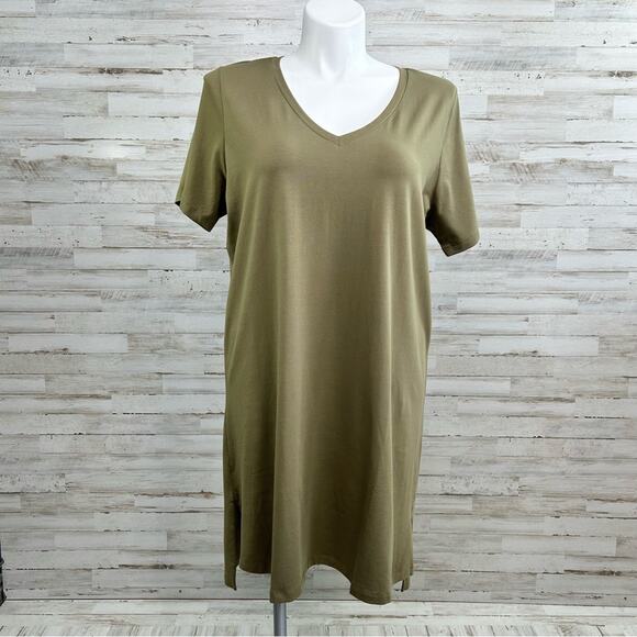 Universal Standard Tesino T-Shirt Dress Women's Size M | 2X Military Olive Knit - Picture 2 of 16